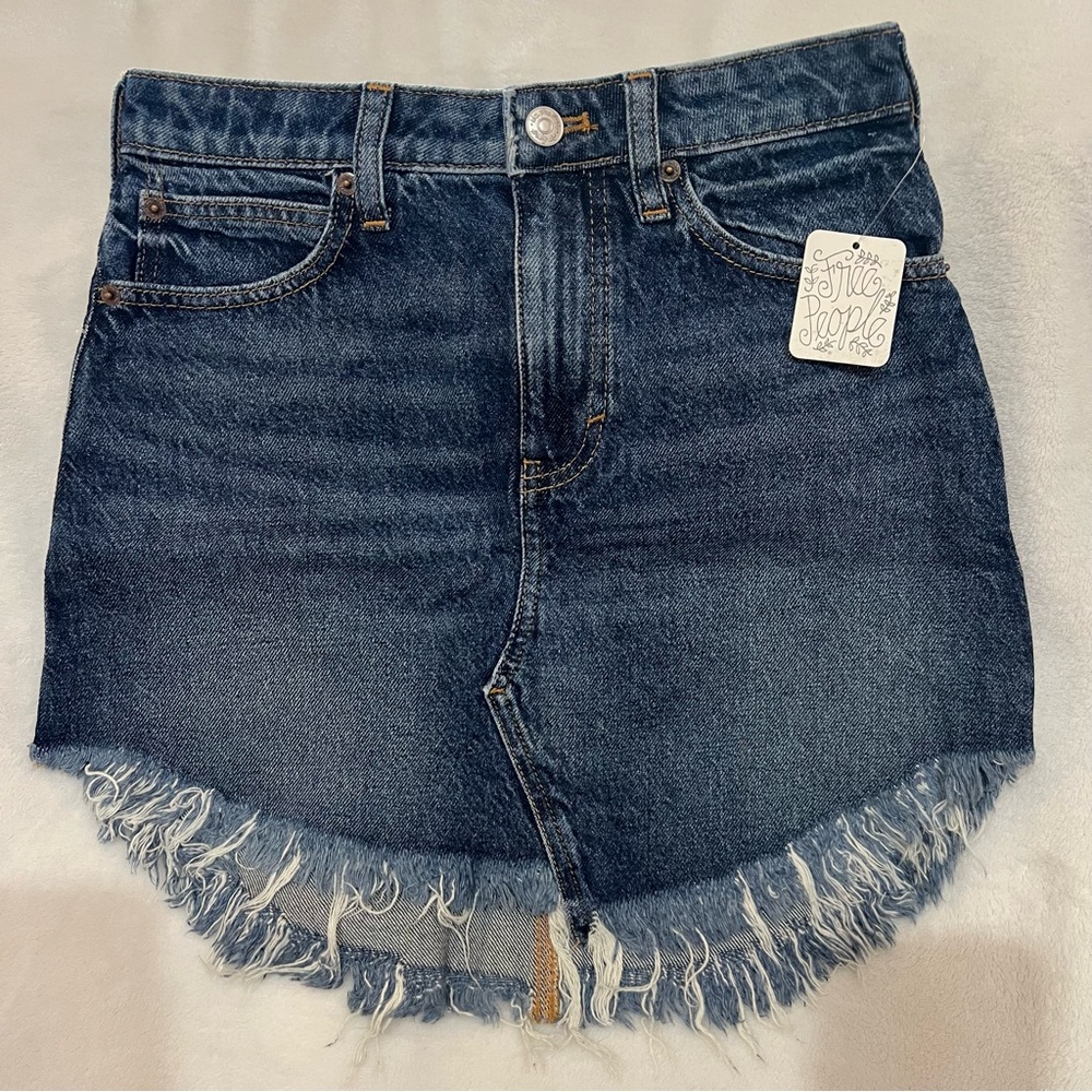 Free People Bailey Mini Dark Blue Denim Skirt
